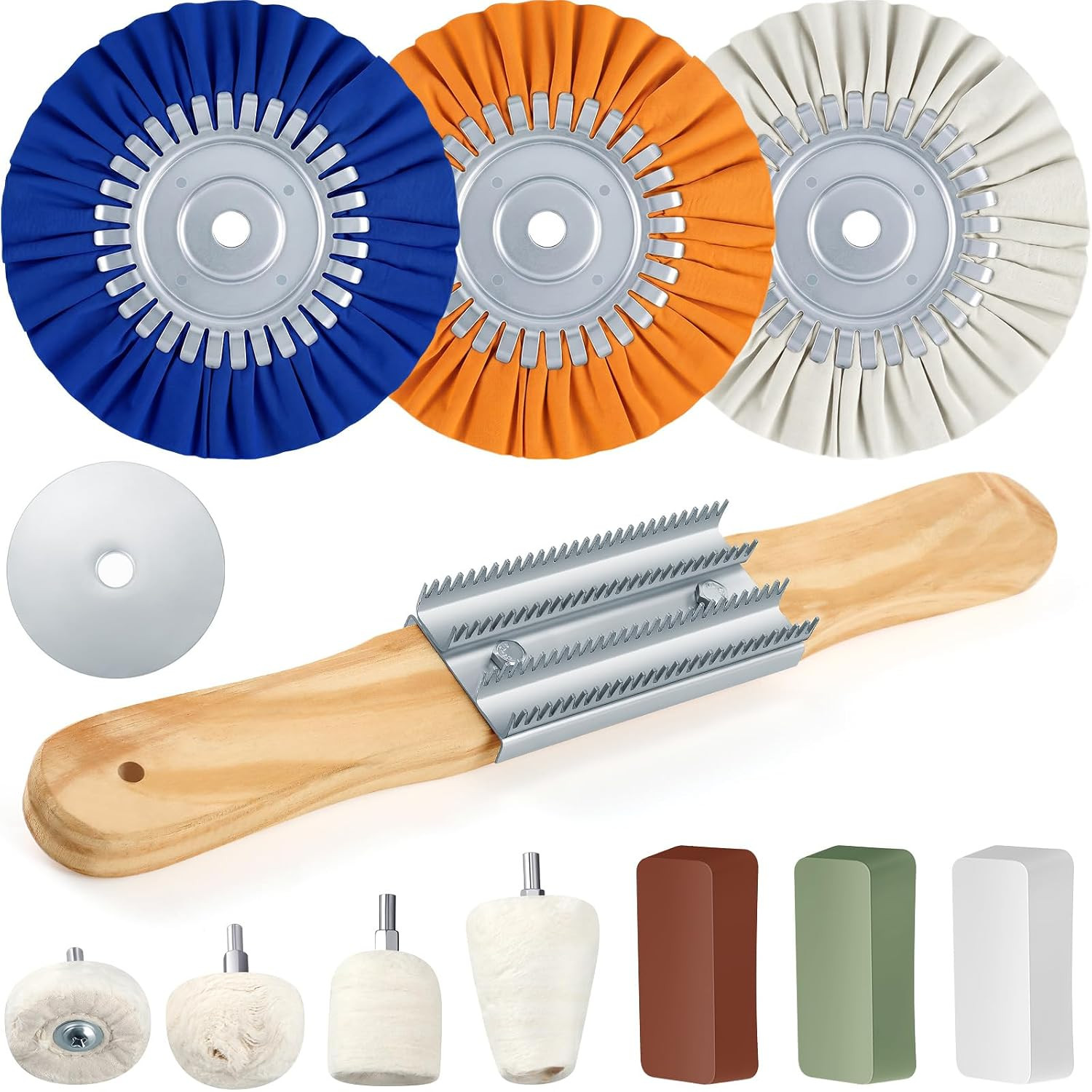 Liliful 12 Pcs 8″ Airway Polishing Wheel Kit in Diameter 5/8″, Metal Aluminum Bu