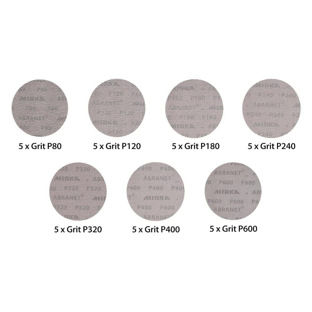 Mirka 6 Inch Maroon Assorted Pack 80-600 Grit Mesh Sanding Disc 35 Pieces