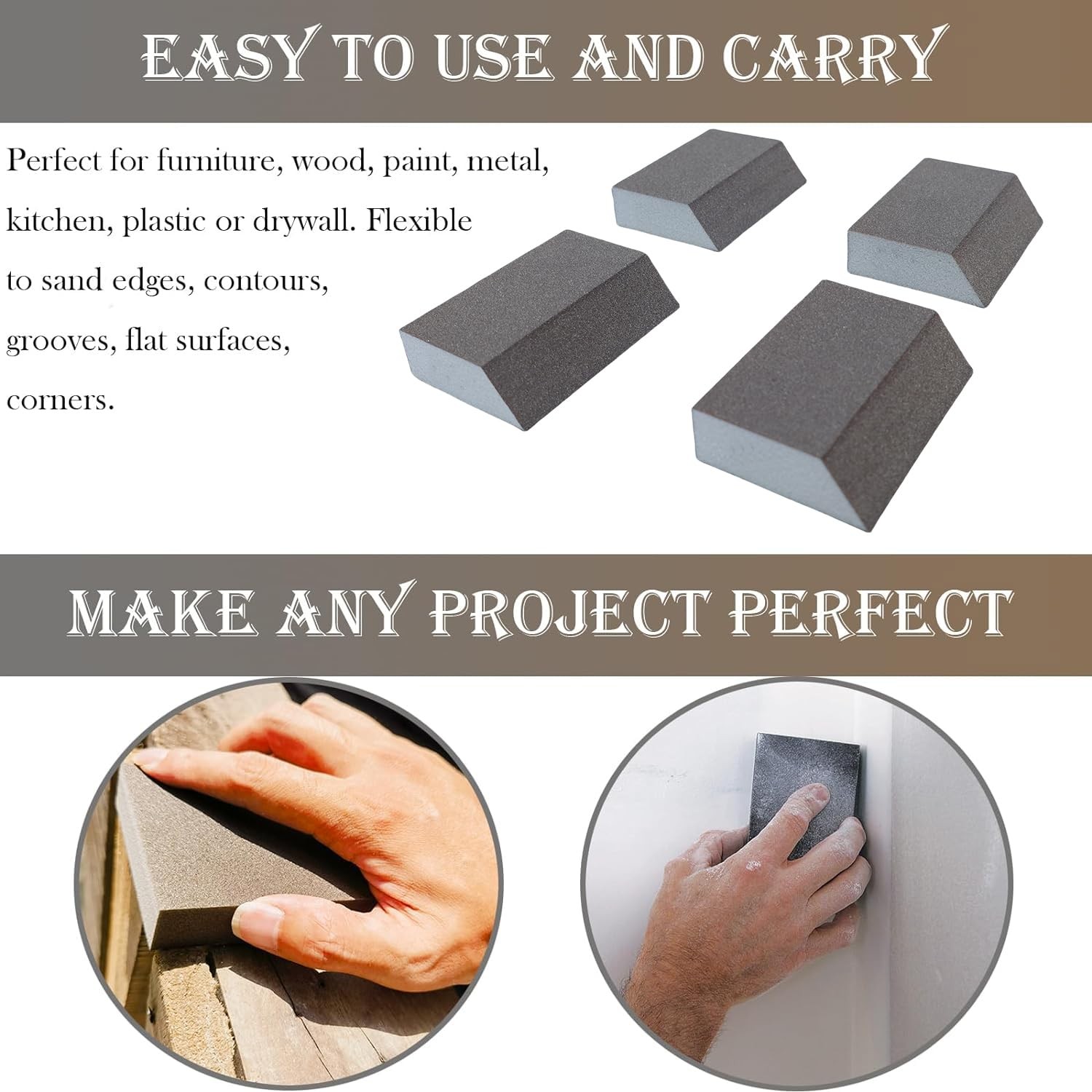 4 Pack 320 Grit Single Angle Sanding Sponge, Washable and Reusable Gray
