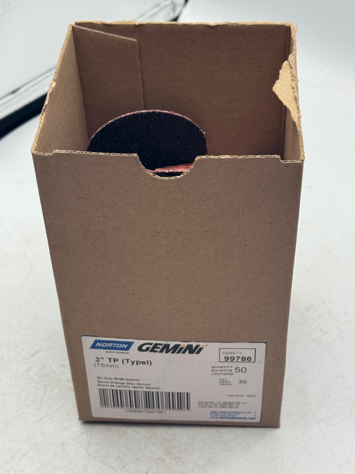 Norton Gemini Abrasive Discs 3in 36 Grit Quick Change 75mm TP R766 QC-50PK