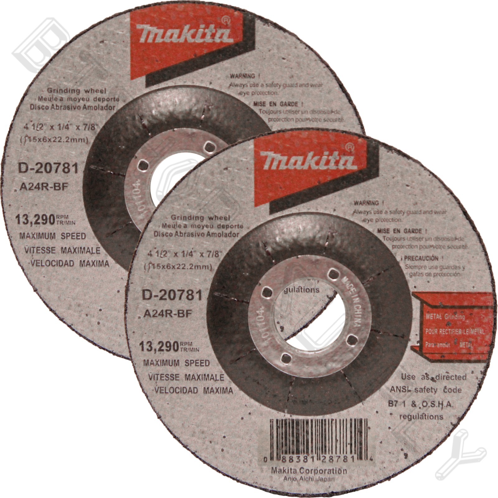 2 Makita D-20781 4-1/2″ x 1/4″ x 7/8″ Metal Grinding Cut-Off Wheel NEW 741423-B