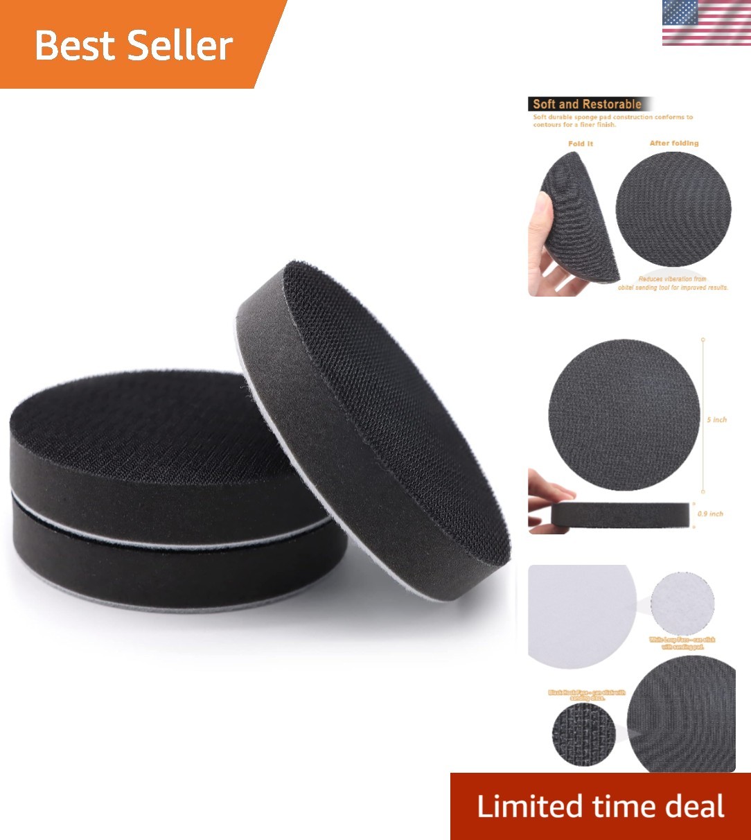3-Pack Hook and Loop 5 Inch Foam Sanding Pads for Automotive and Woodworking