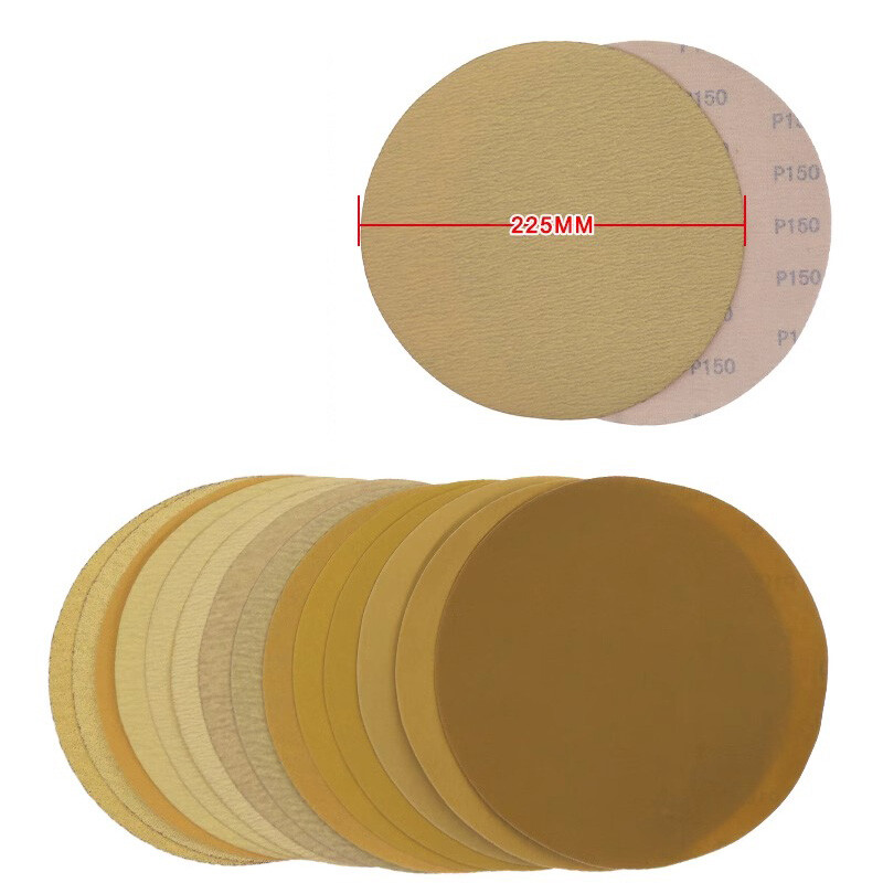 9 Inch 225mm Round Yellow Sandpaper Disk Hook and Loop 40-1000 Grit Sand Sheets