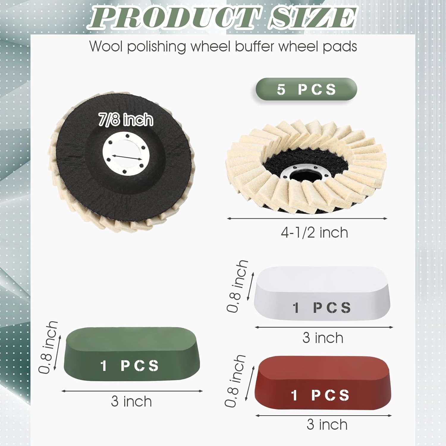 8 Pcs Wool Polishing Wheel Disc Set with Buffing Wheel and Compound, 4 1/2 X 7/8