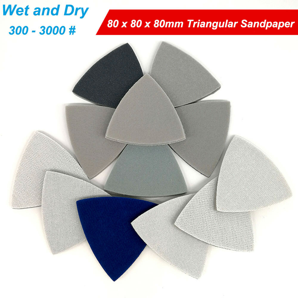 80x80x80mm Triangular Sandpaper Pads Orbital Foam Sponge Hook and Loop Sanding