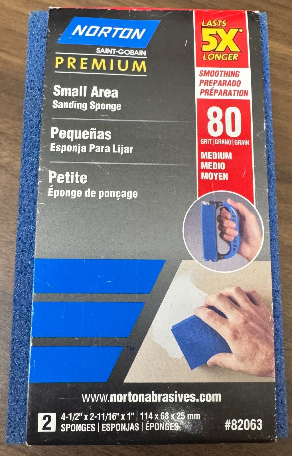 2 – Norton Saint-Gobain Premium Sanding Sponge 80 Grit Medium # 82063