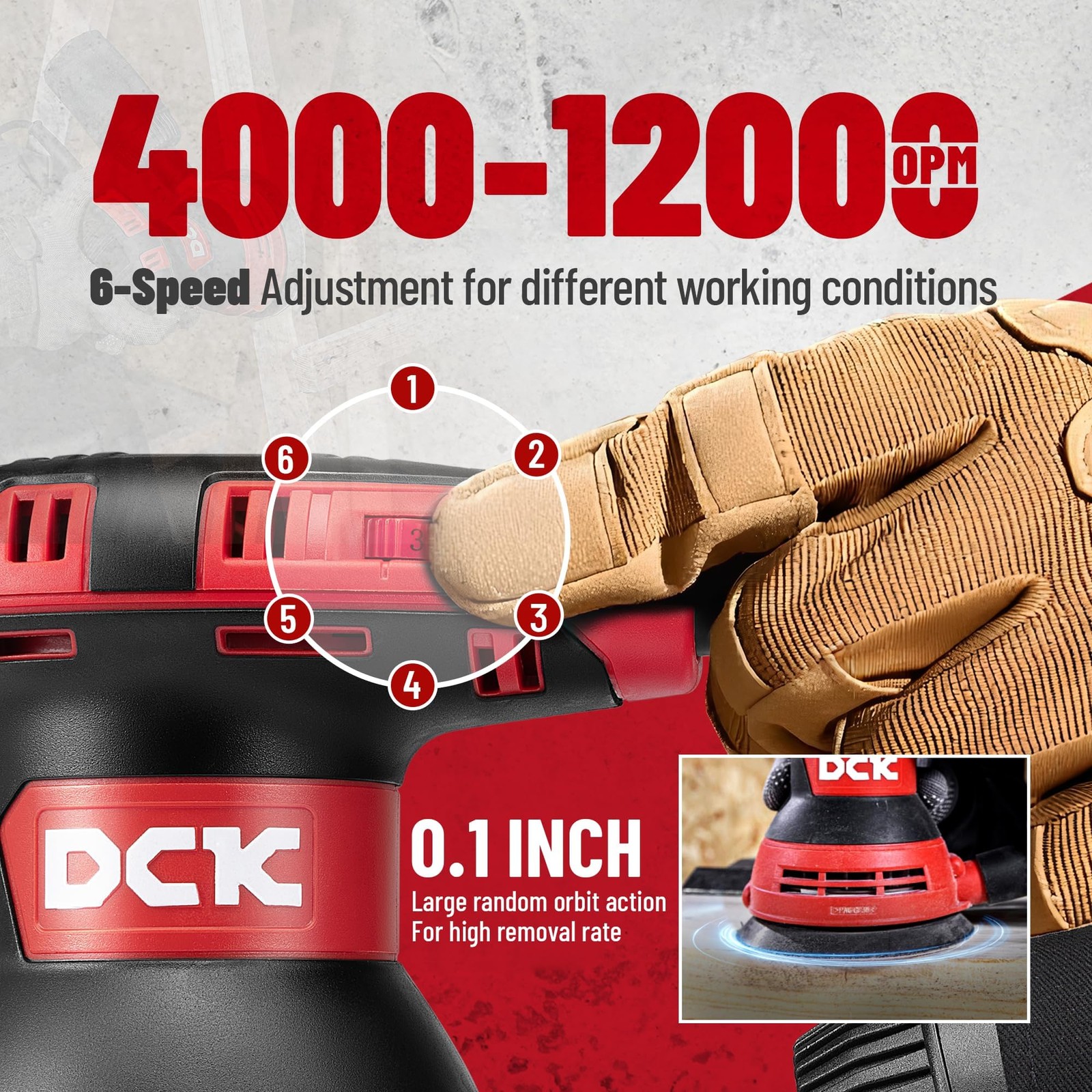 DCK Random Orbital Sander, 3.0 AMP Corded Palm 6 Speeds Max 12,000…