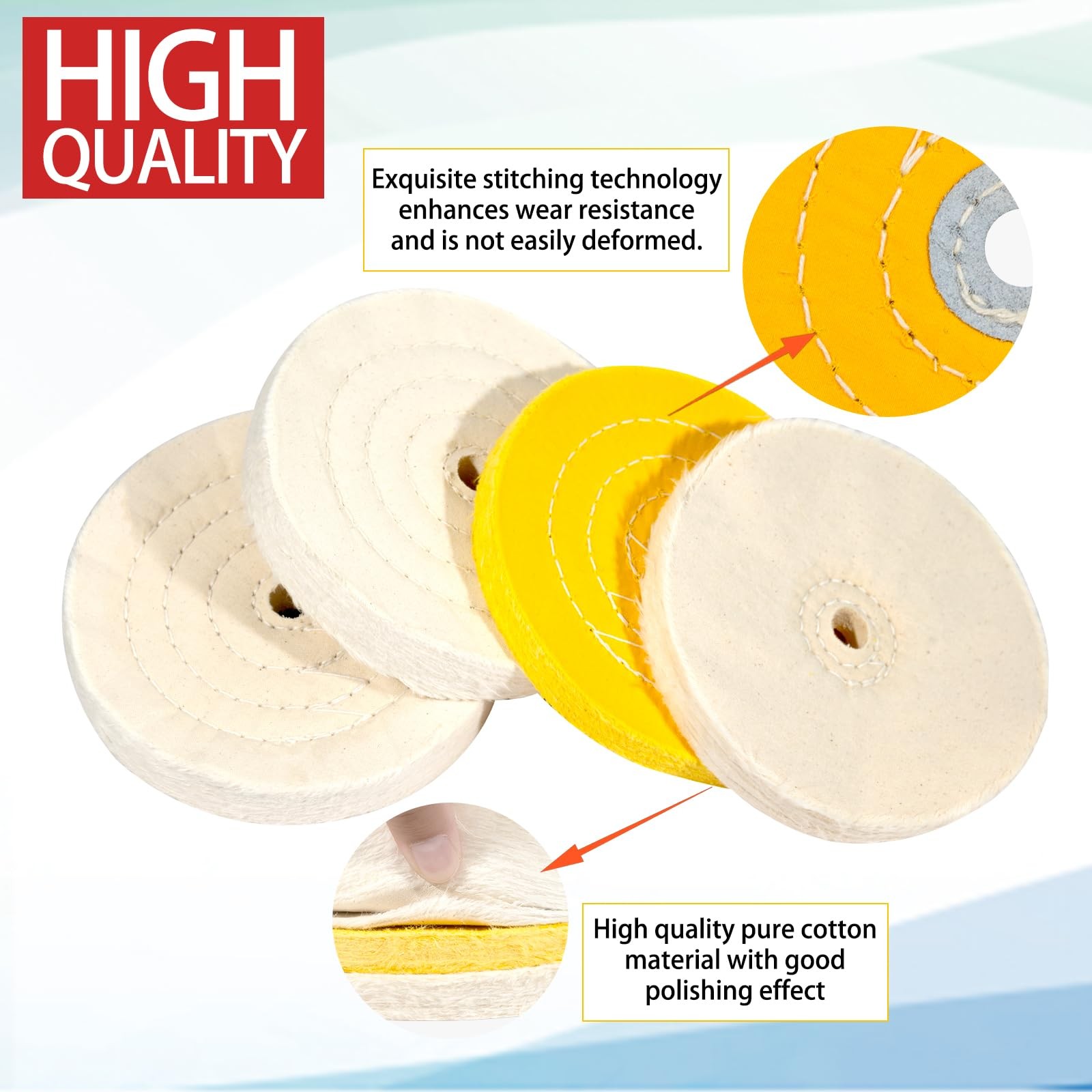 4 Ruedas De Pulido 6 Pulgadas Algodon 1/2″ Arbor Hole Pulidora Blanca Set Kit