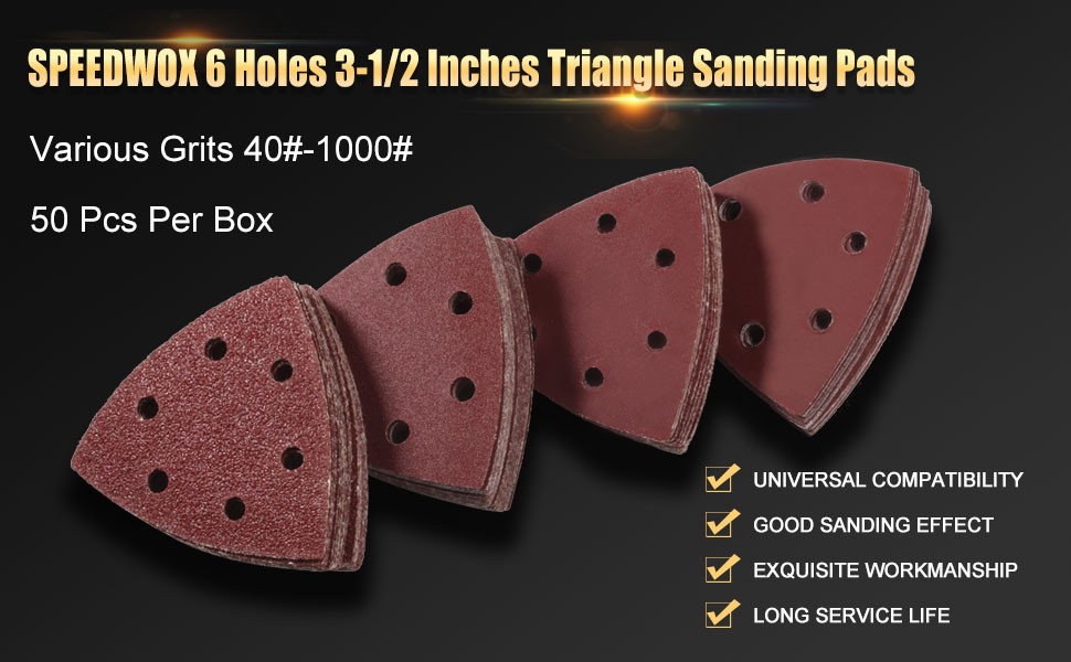 50 Pcs Triangle Sanding Pads Hook and Loop 40 Grit Oscillating Sanding Pad 90mm