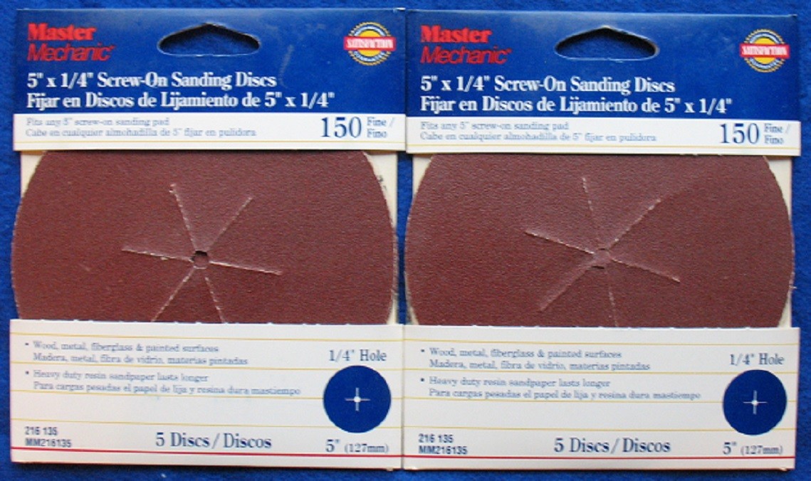 2 Pack Master Mechanic MM216135 5″ x 1/4″ 150 Grit Sanding Discs – 10 Discs