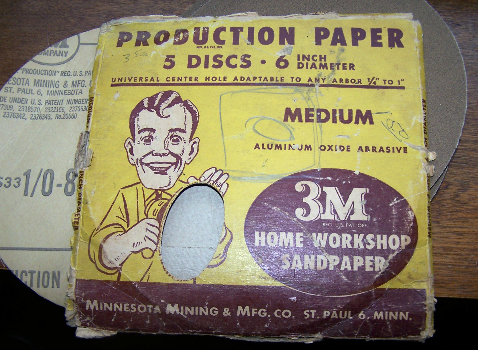 3M PRODUCTION PAPER / SANDPAPER DISCS -6″- Med. Grit – 1/0-80 – 5 Discs! NOS!