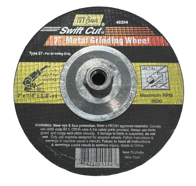 Ivy Classic 7″ x 1/4″ x 5/8-11 Metal Grinding Wheel Type 27