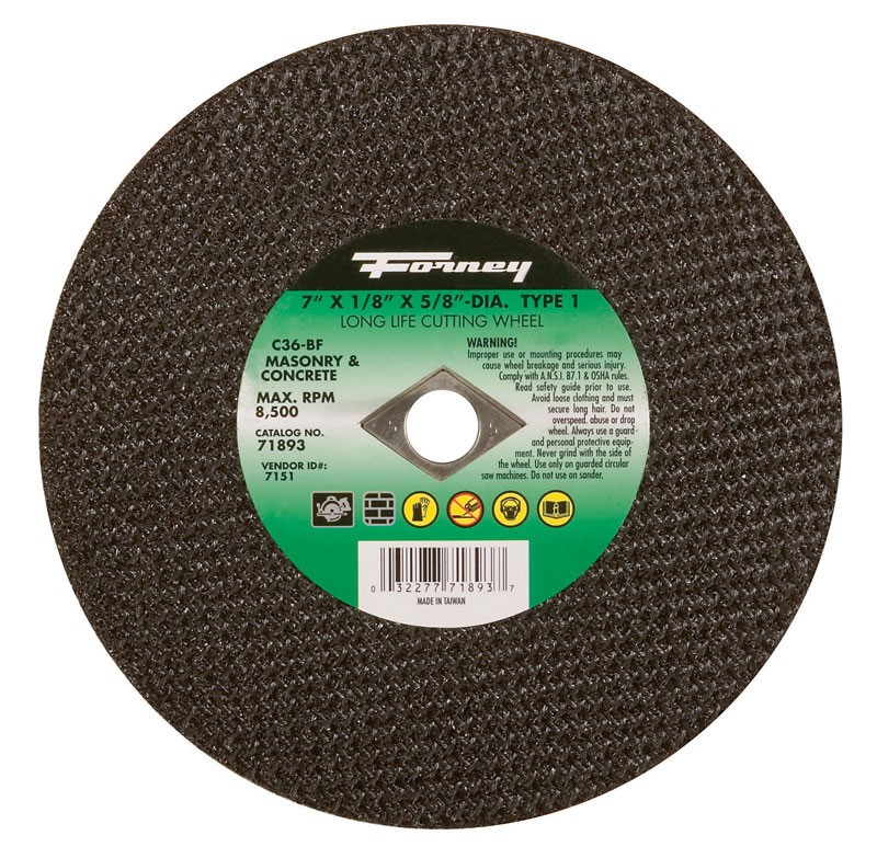 Forney 71893 Silicon Carbide 8600 rpm 7 Dia. in. Cutting Wheel 1/8 in. Thick