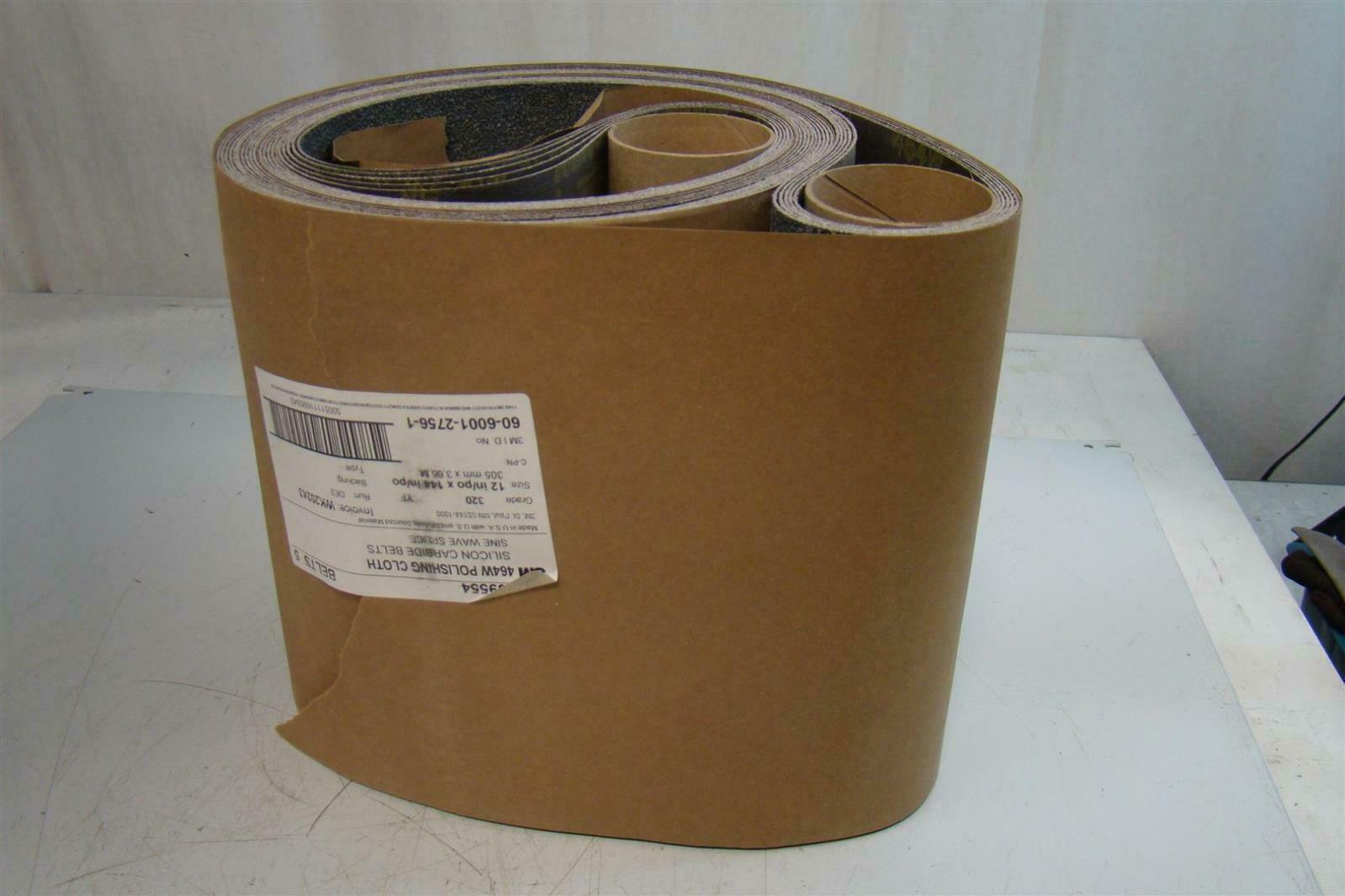 (5) 3M 464W Polishing Cloth Silicon Carside Belts Sine Wave Splice 320Grade 12in
