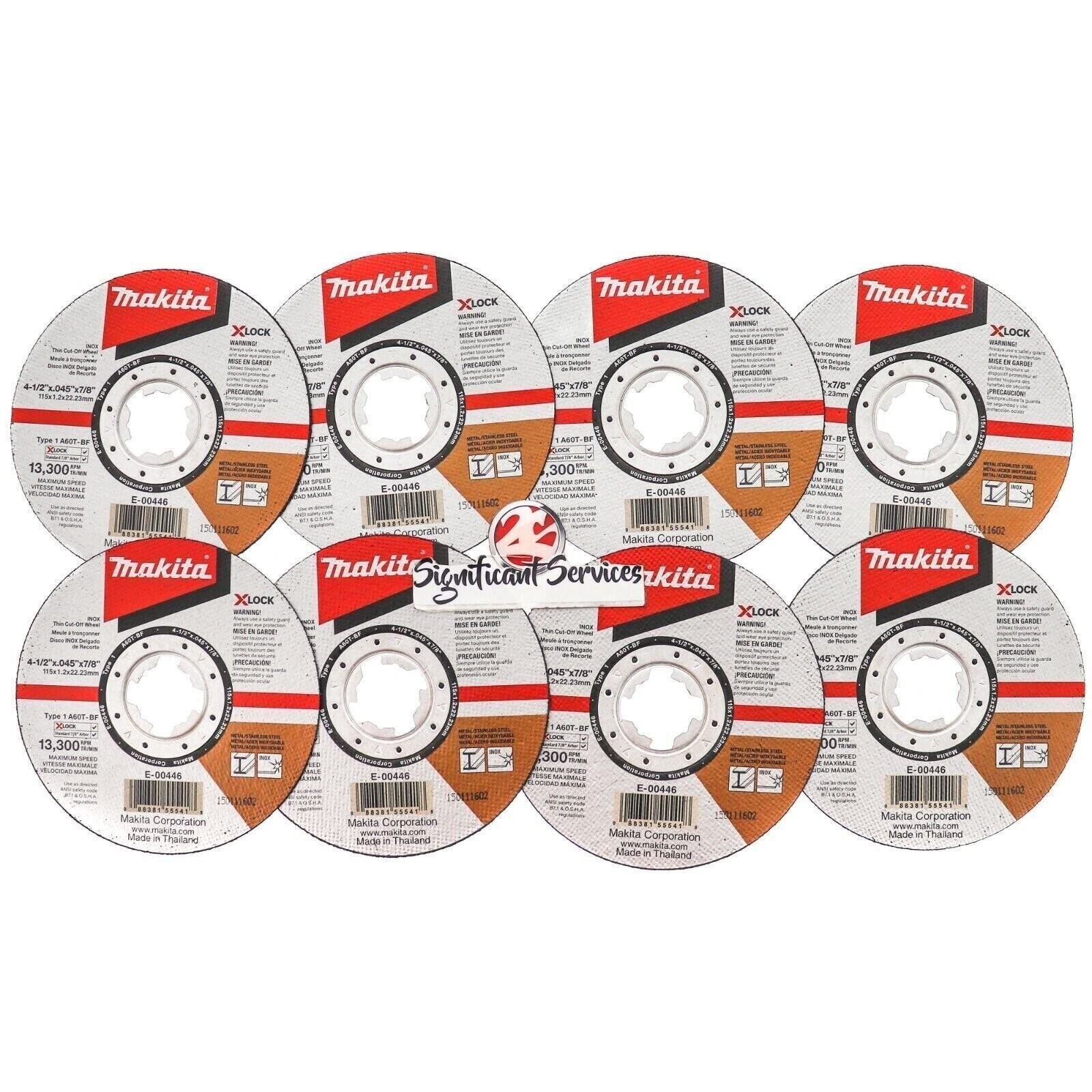 New Makita E-00446 X-LOCK 4-1/2″x.045 Type 1 60G Stainless Cut-Off Wheel 8x Pack