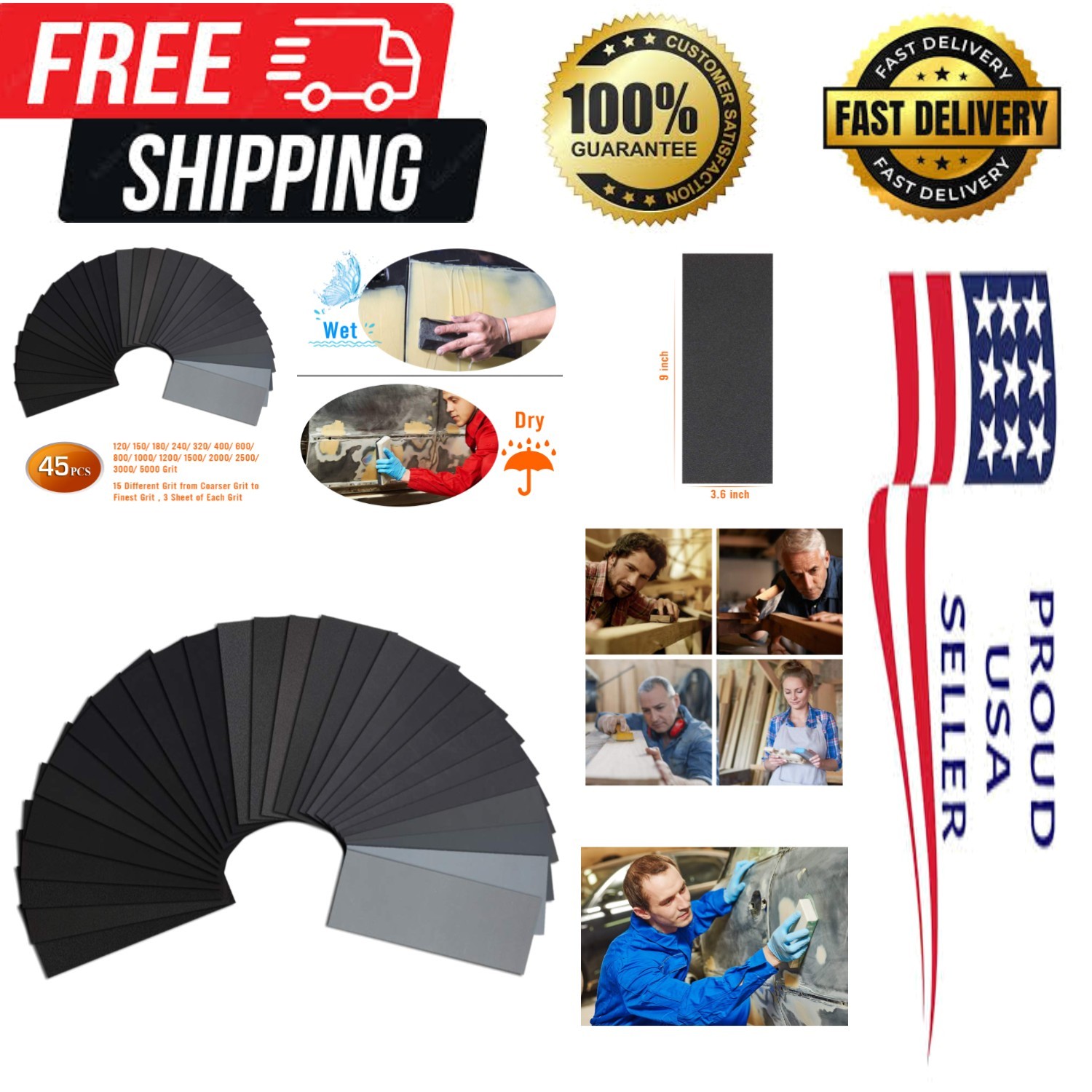 Comprehensive 45-Piece Sandpaper Set: Fine to Very Fine Grits for All Projects