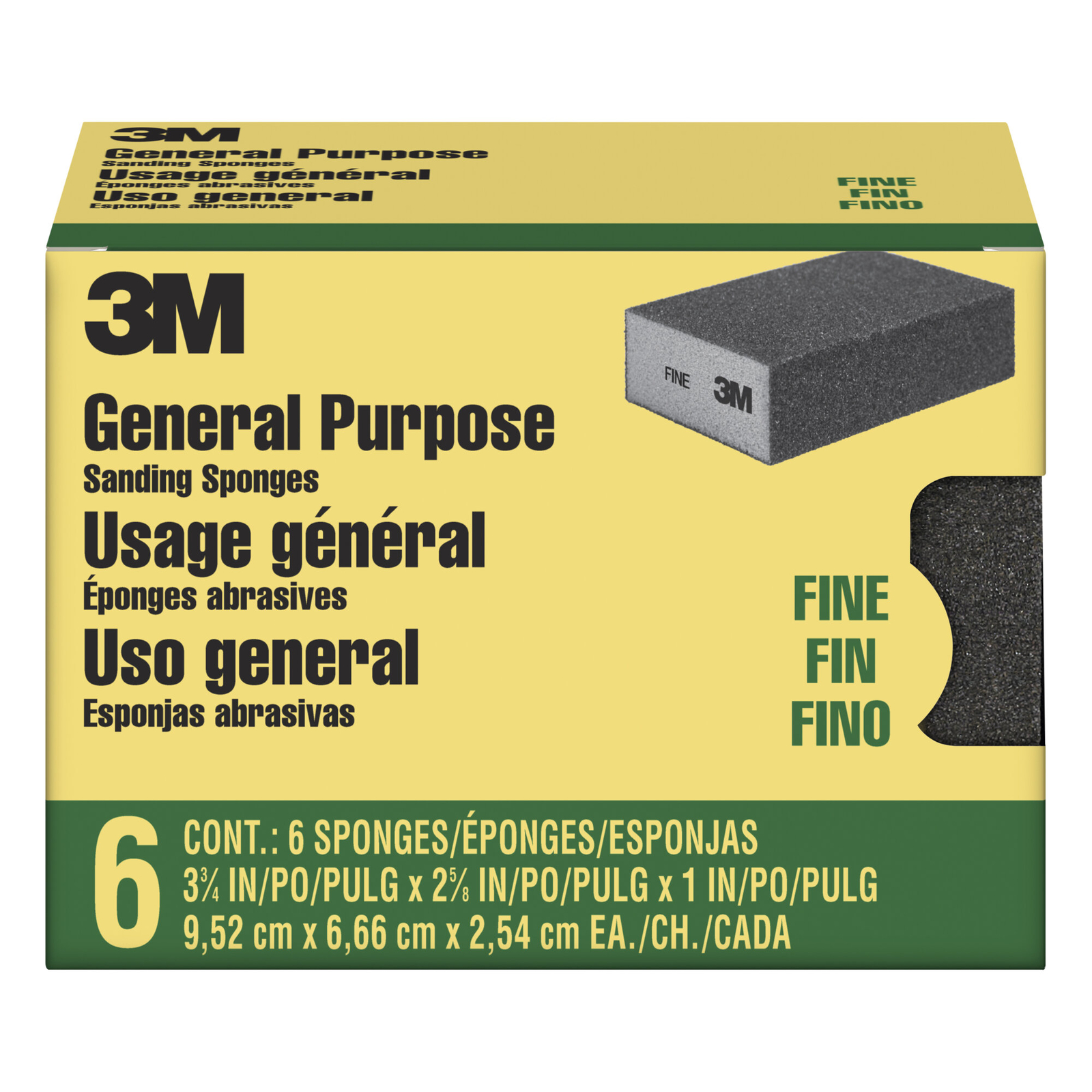 3M Sanding Sponge CP001-6P-CC, 3 3/4 in x 2 5/8 in x 1 in Fine, 6-pack