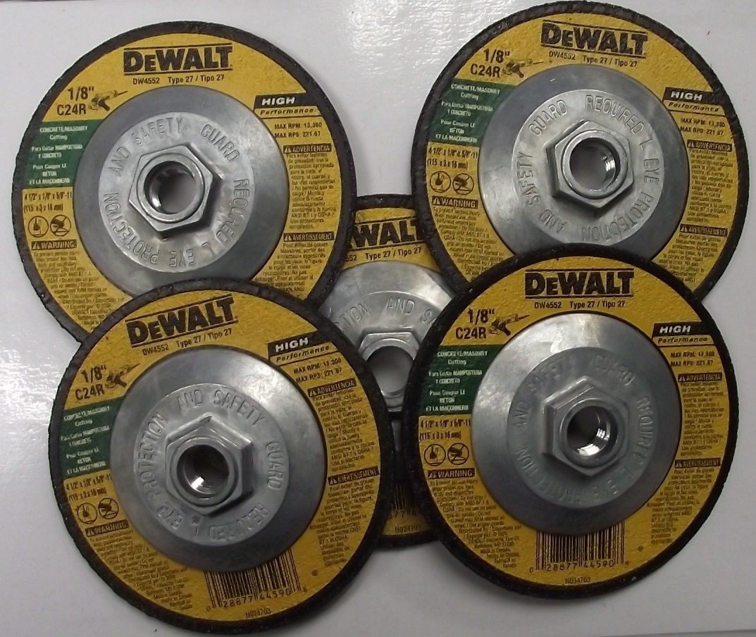 Dewalt DW4552 4-1/2” x 1/8” x 5/8”-11 Concrete Masonry Grinding Wheels 5 Pack
