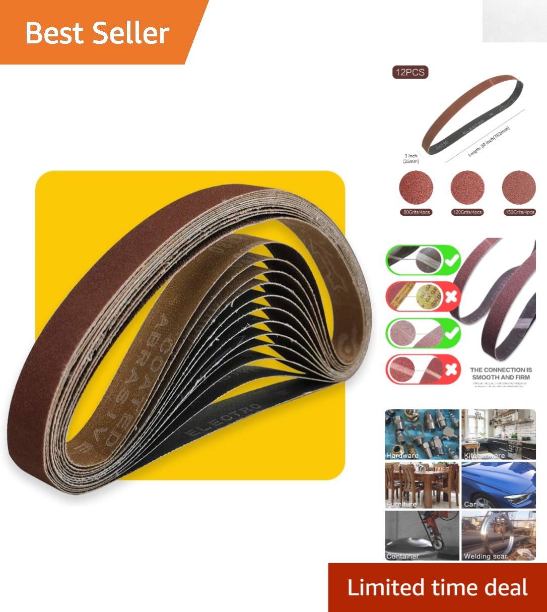 1×30 Inch Sanding Belt Pack – 12 Aluminum Oxide Belts, 80/120/150 Grit