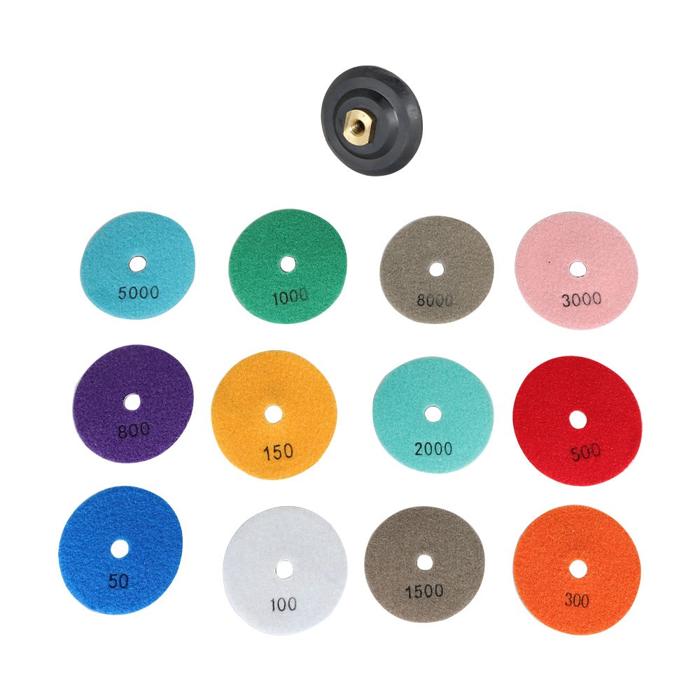 13 Pack 4″ Diamond Polishing Pads With 5/8″-11″ Backer Pads For stone Polishing