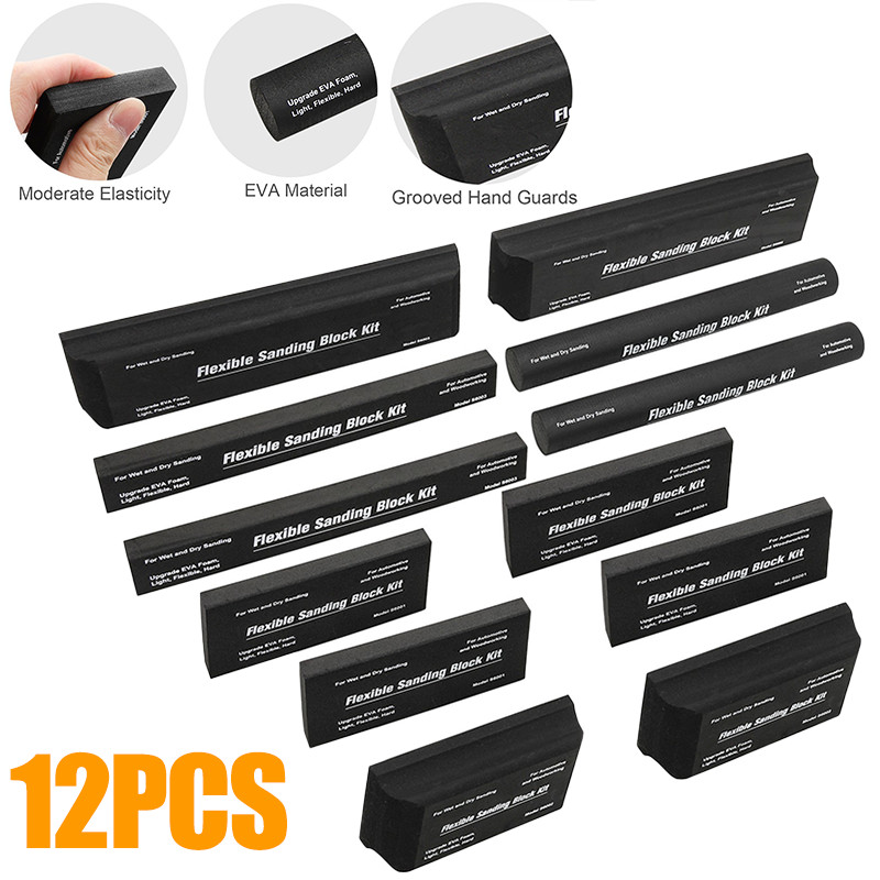 12Pcs Sanding Block Kit Flexible EVA Foam Wet or Dry for Automotive or Woodwork