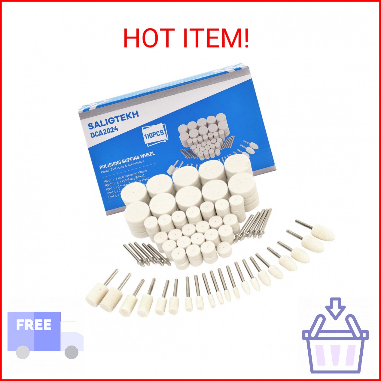Polishing Buffing Wheel for Rotary Tool, 110PCS Wool Felt Wheel Accessories,Poli