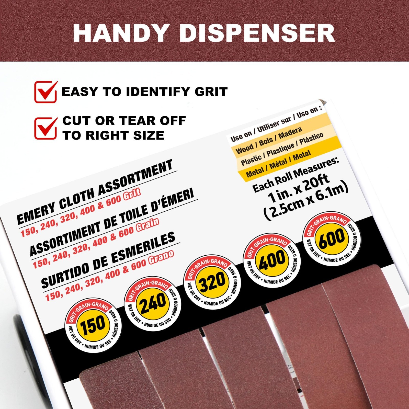 Assorted Sandpaper Roll – 5 Grits (150-600) Wet/Dry Sanding for Wood, Metal, Pla