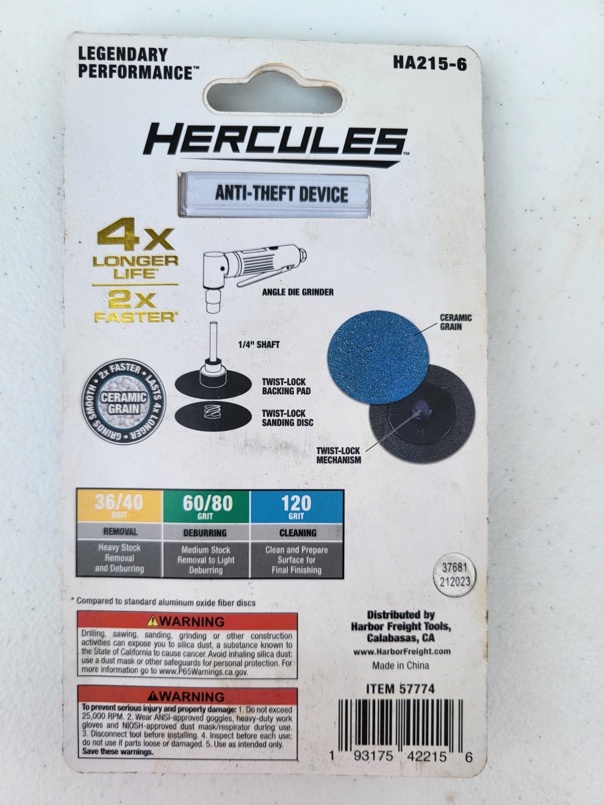 Hercules 3 Piece 2″ Ceramic Twist-lock Sanding Disc Set 36 Grit New In Package
