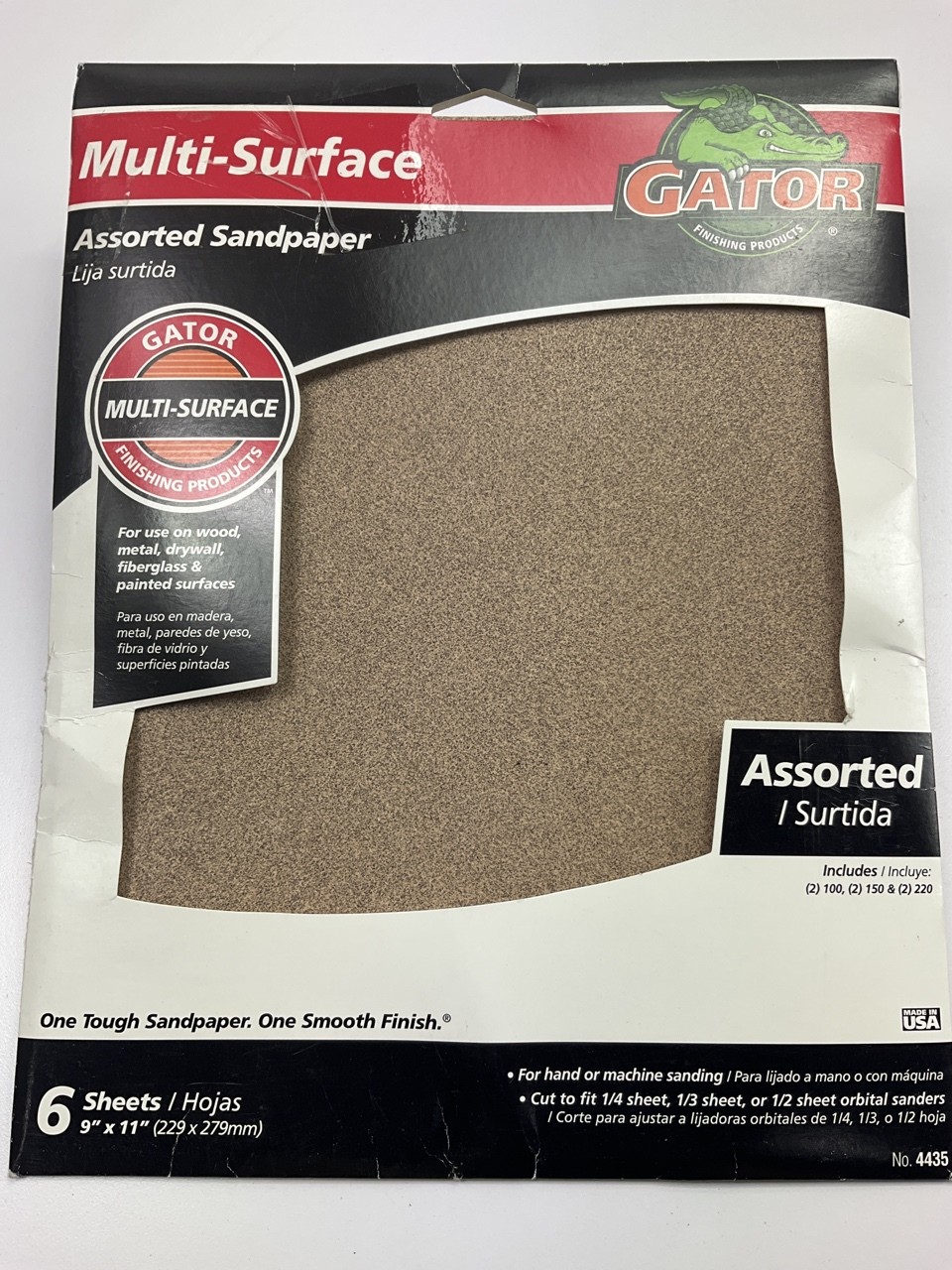 Gator 4435 Sandpaper Sheet Assortment Pack (2) 100 Grit, (2) 150 Grit, (2) 220