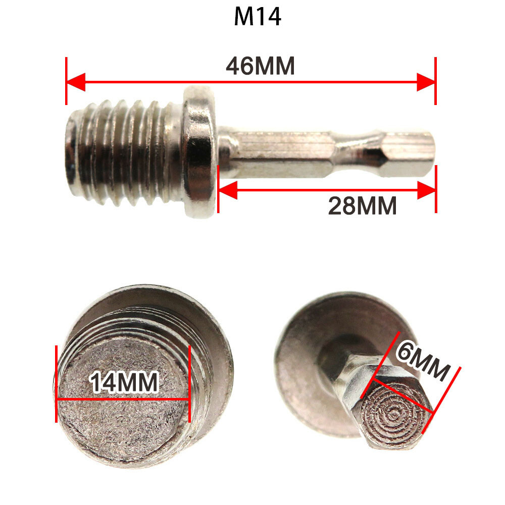 M10 M14 Thread to Power Drill Adapter 1/4″ Hex Shank for Polishing Backing Pads