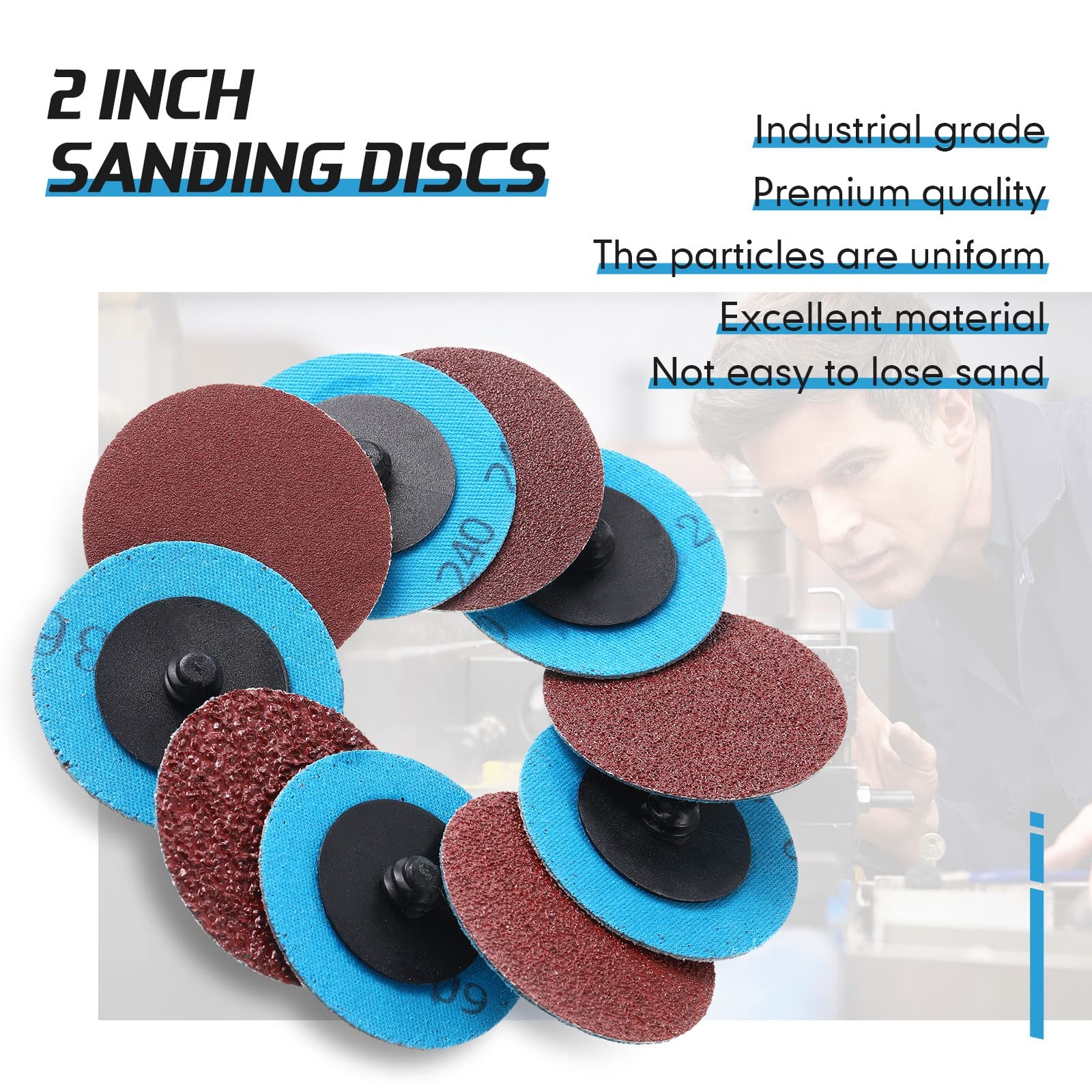 250 Pcs Mix Roll Lock Discs Set 36 60 80 120 240 Grit 2 Inch Sanding Discs Die G