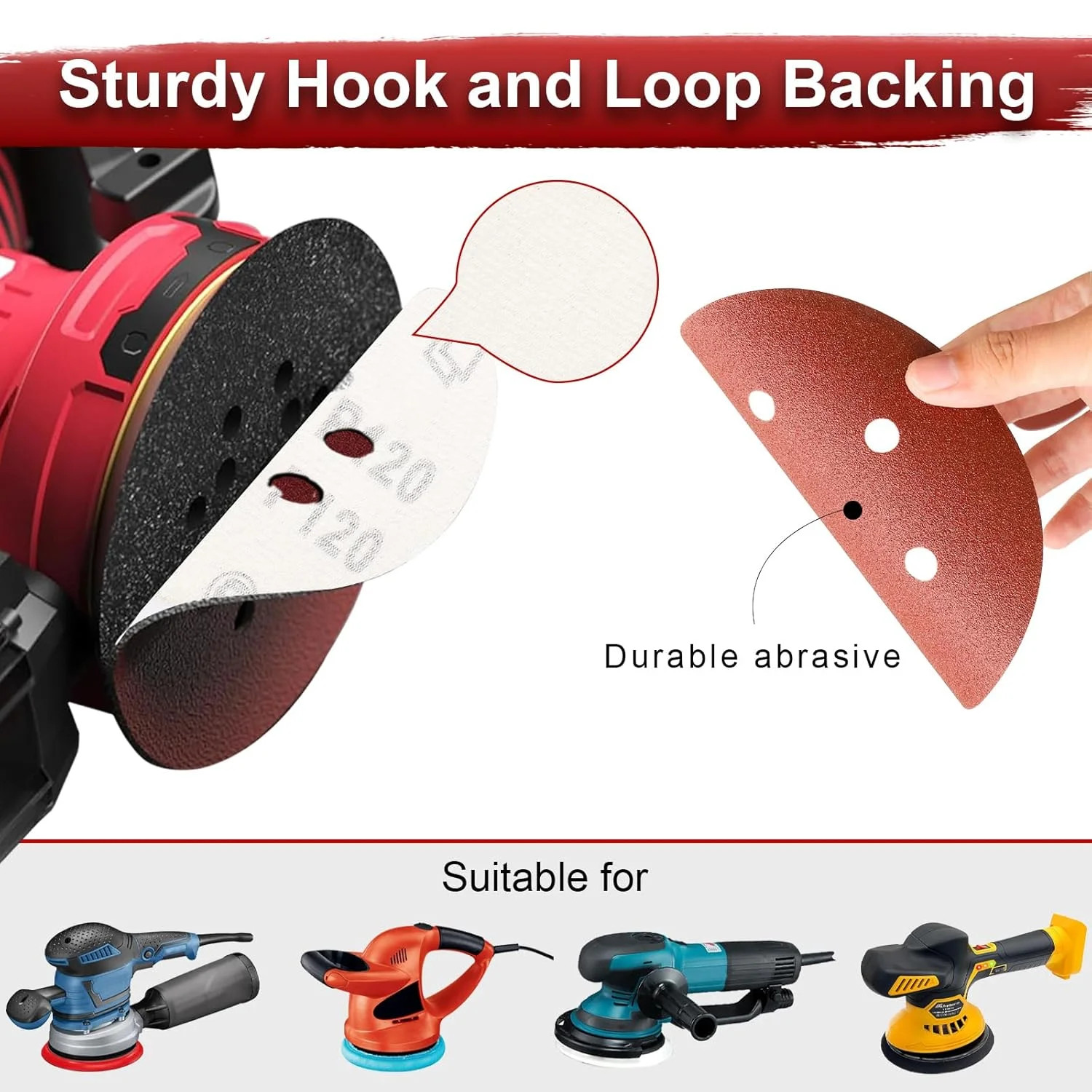 100 PCS 6 Inch Sanding Discs 6 Hole Hook and Loop Sandpaper 80, 120, 240, 320, 4