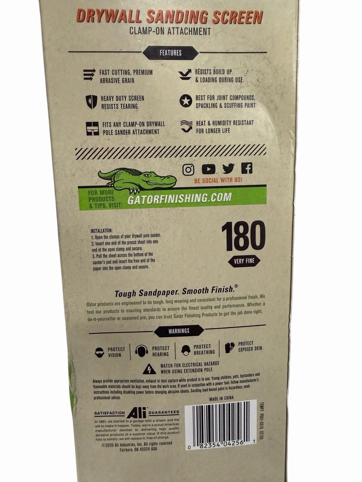 Gator Clamp-On Precut Drywall Sanding Screen, 180 Grit, 4-1/4″ X 11-1/4″, QTY:75