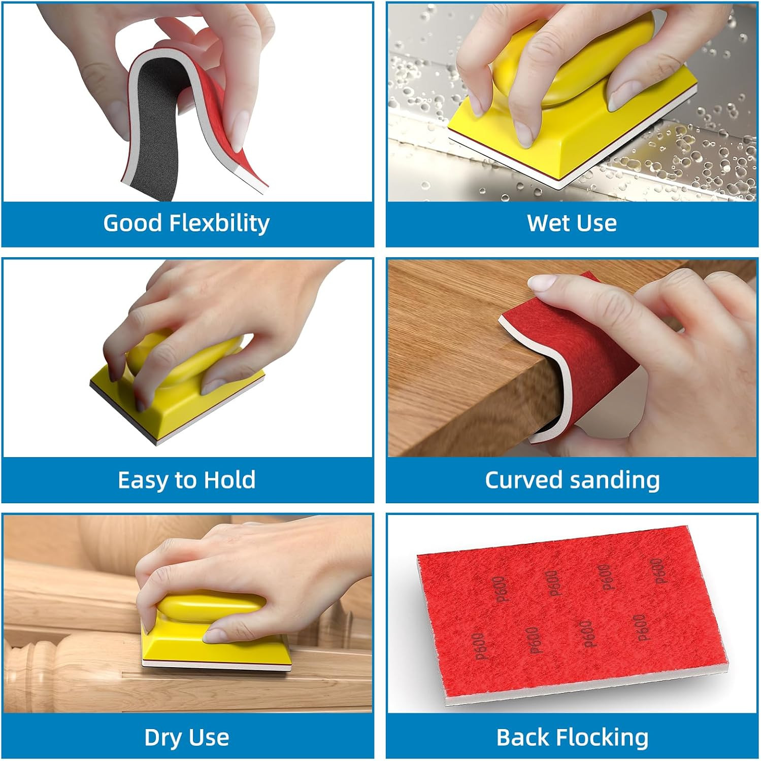 25PCS Sanding Sponge Set with Hand Sanding Block, 3×4 Inch Wet & Dry Foam Sandin