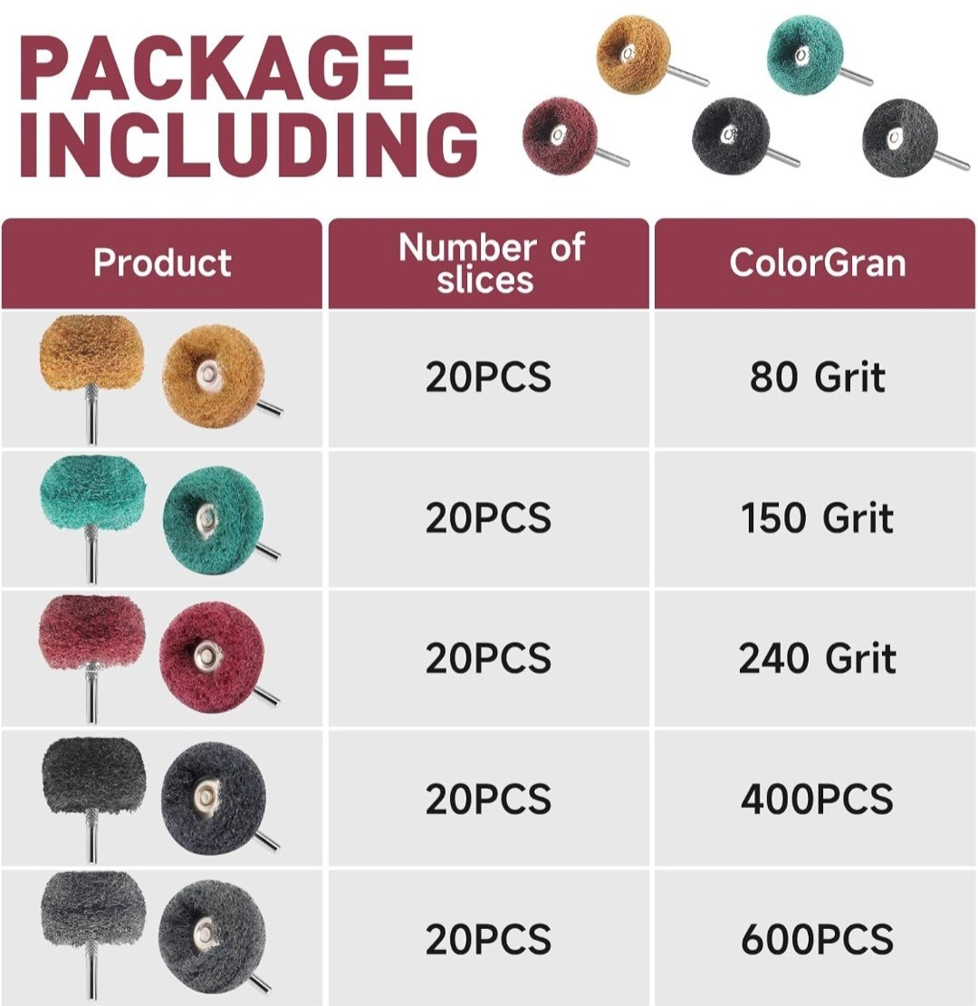 100 PCS Abrasive Buffing Wheels,1 inch Polishing Wheel Set for Proxxon Dremel…