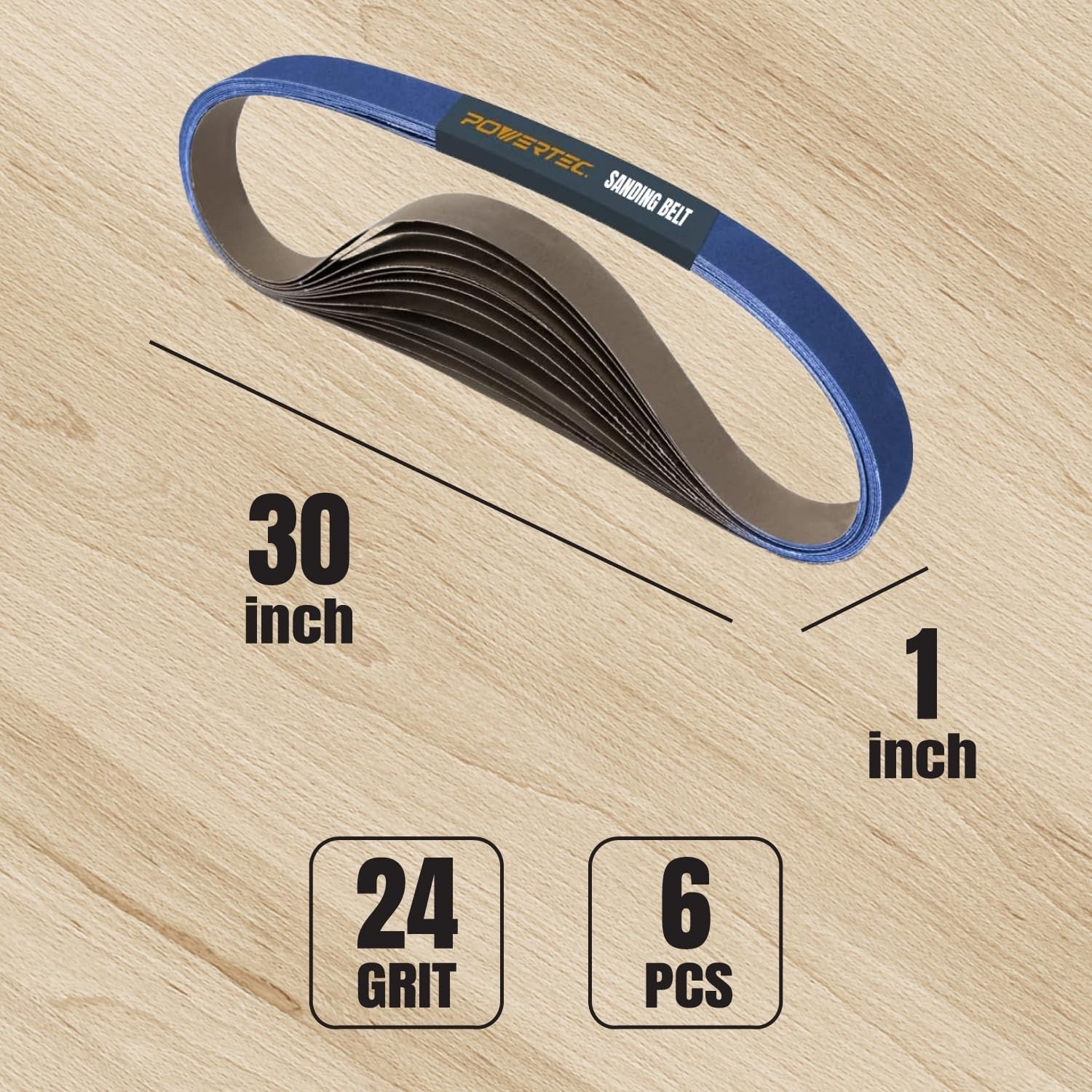 POWERTEC 1×30″ 60 Grit Metal Grinding Zirconia Sanding Belt-6 PK(413006Z-6)