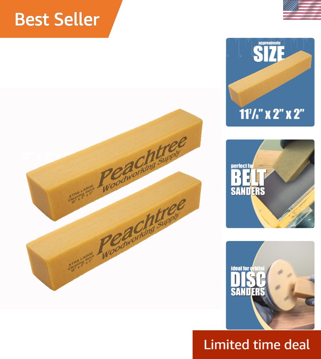 Effective Sanding Belt Cleaner – Natural Rubber Cleaning Stick – 2″x2″ 2 Pack