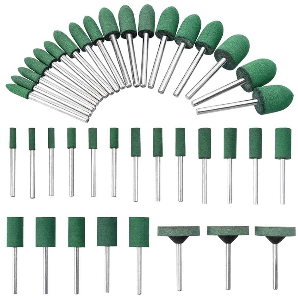 Eyech 39 Pcs Rubber Polishing Drill Bits,Green Buffer 3mm / 0.12 inch, Green