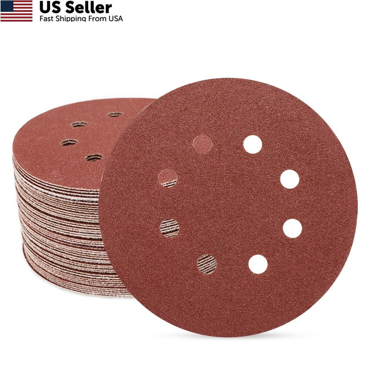 SUPBICCO 50 PCS 5 Inch 8 Hole Sanding Discs Hook and Loop, 60 5 inches, Red