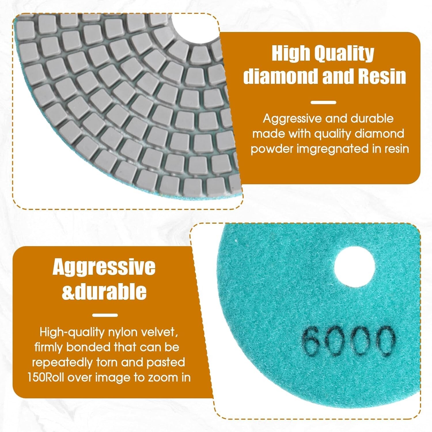 Kit 13Pzs Almohadillas Diamante 4″ 50–8000 Grit para Granito Mármol Hormigón