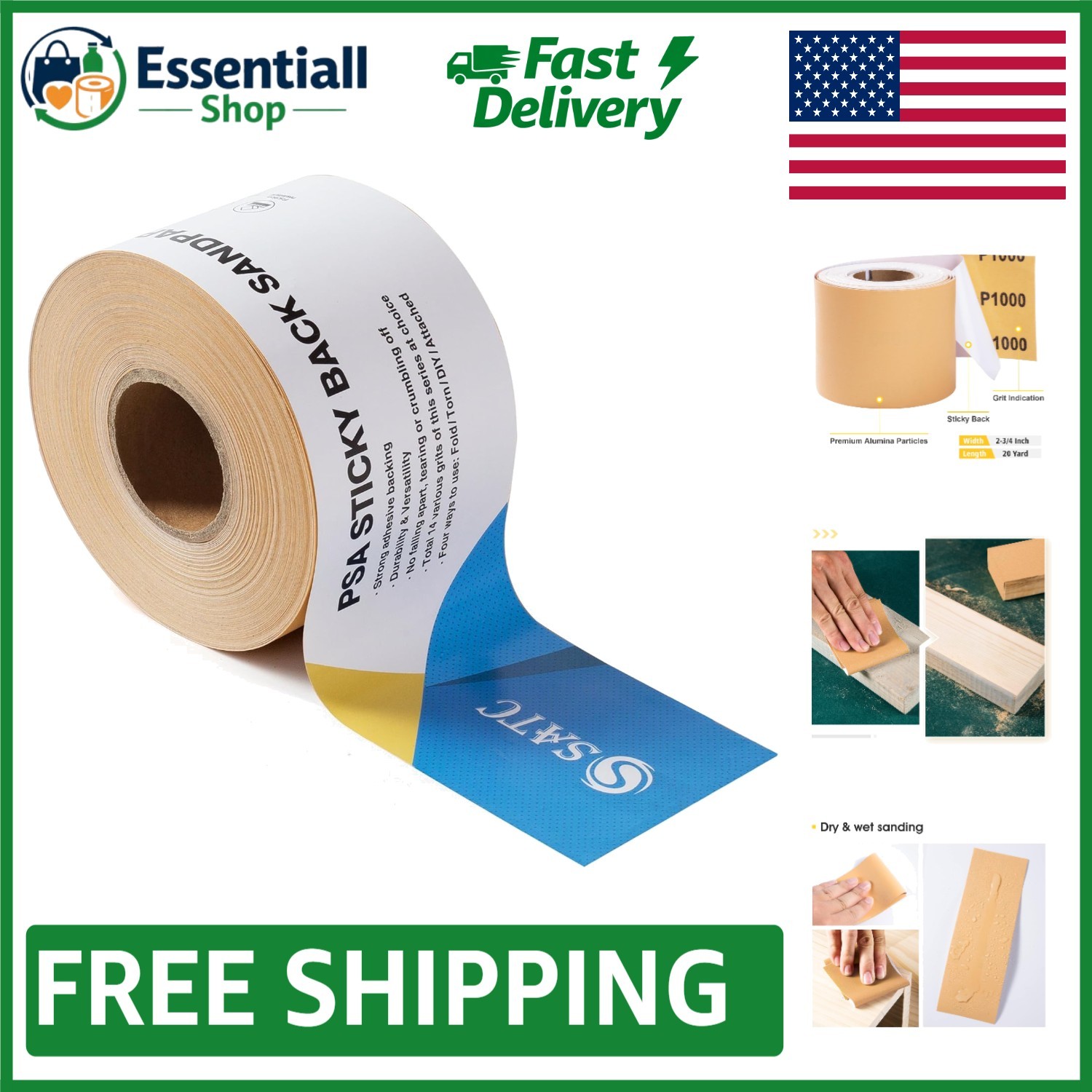 1000 Grit PSA Longboard Sandpaper Roll – 20 Yards x 2-3/4″ Stickyback Sheets