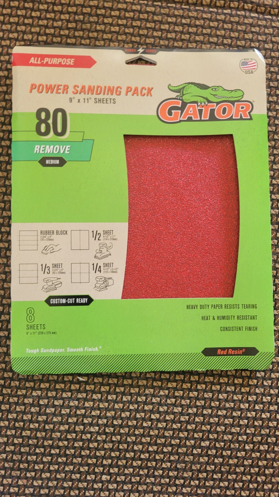 Gator Sandpaper Power Sanding 9″X11″ 8 Sheets 80 Grit All Purpose