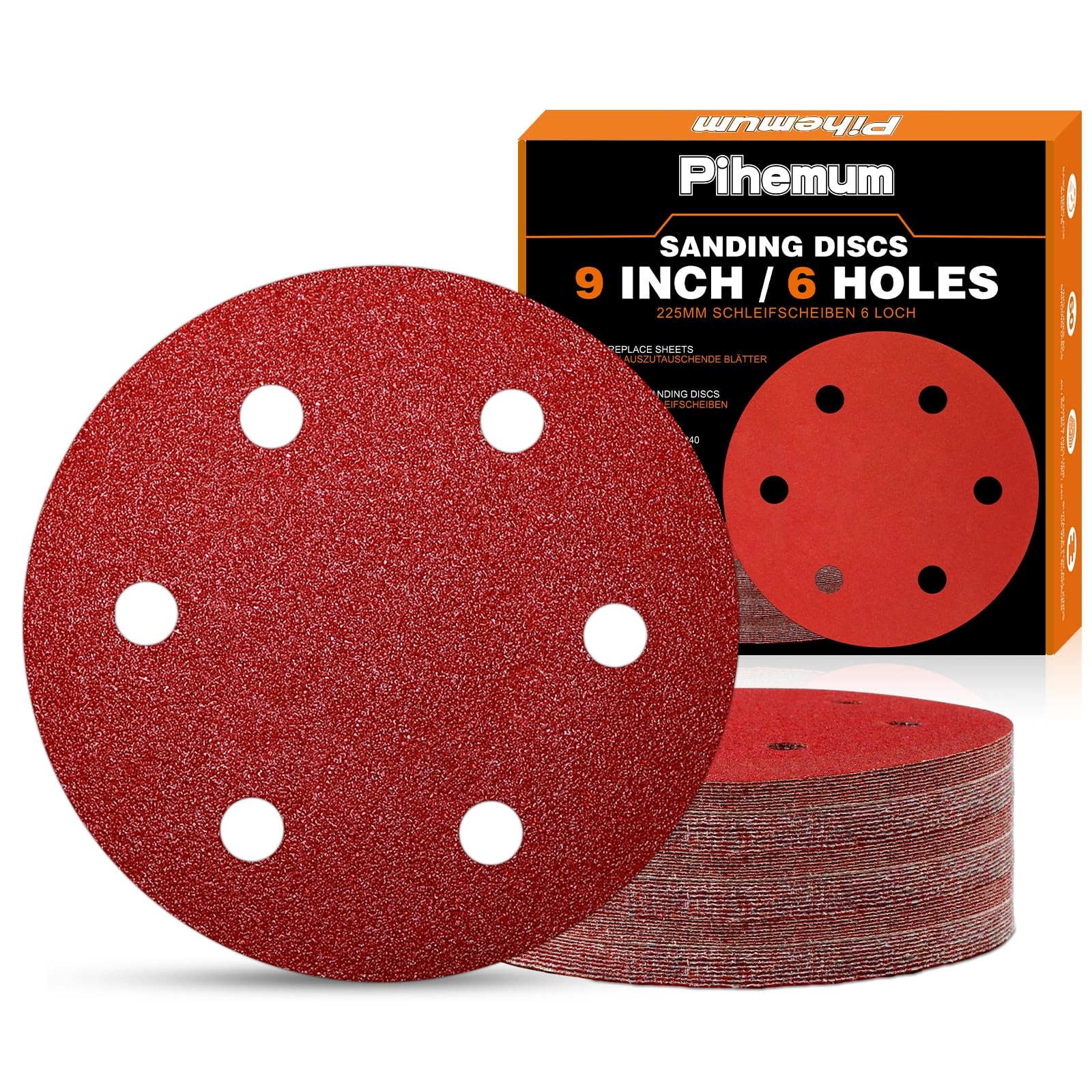 pihemum 60 PCS 9 Inch Drywall Sanding Discs 40 60 80 120 180 9 inches, Red