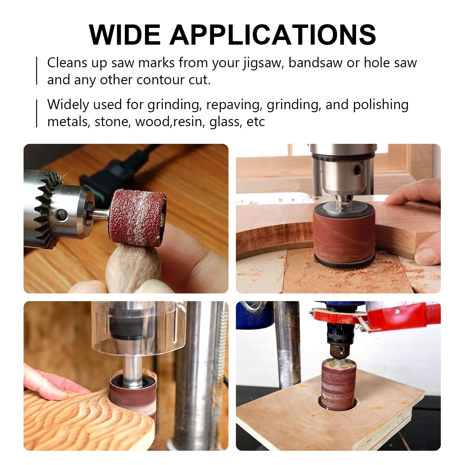 2”Long Sanding Drums and Sleeves Set with 1/4”Shank for Drill or Drill Press,…