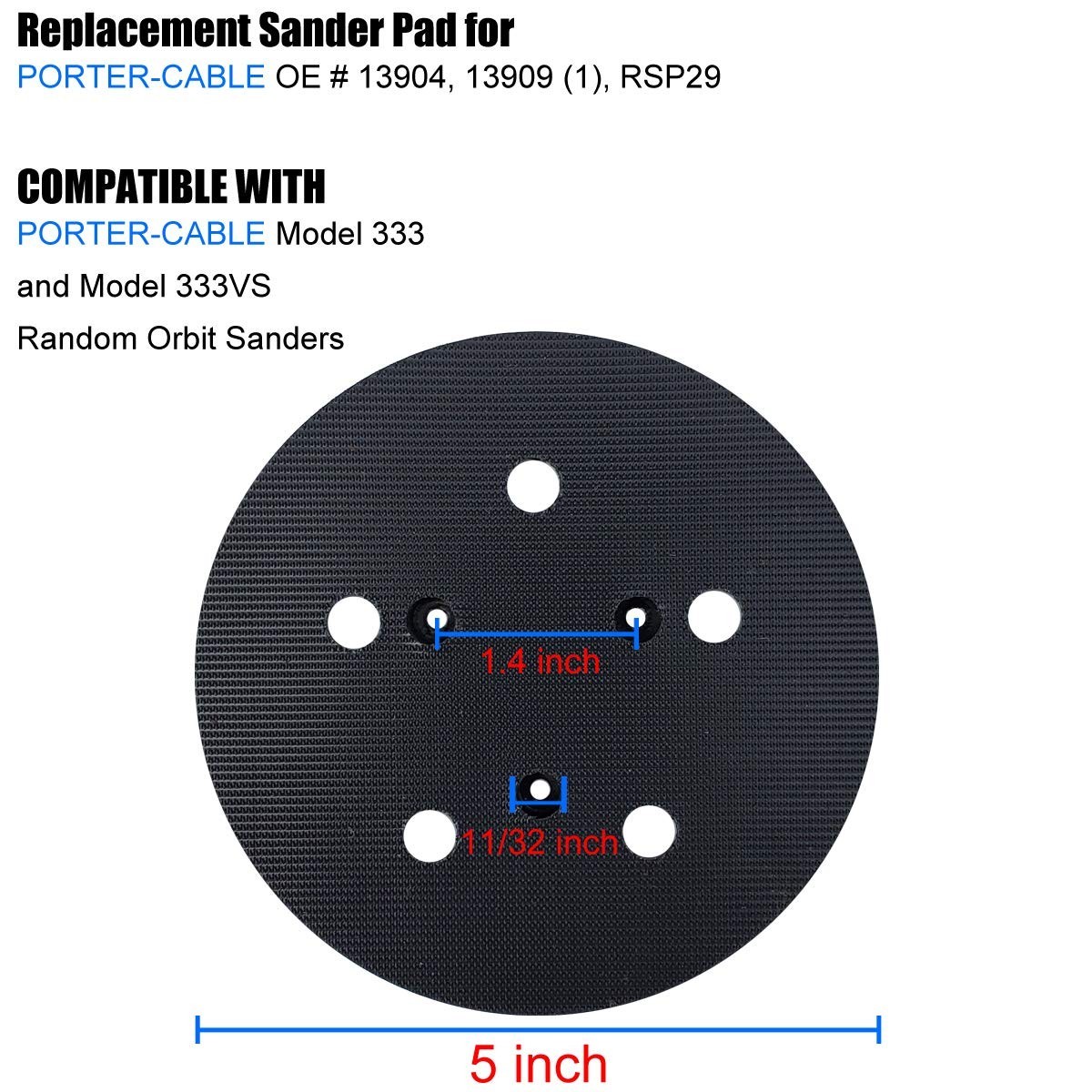 Orbital Sander Pad for Porter Cable, 5 Inch 5 Hole Replacement Orbital Parts for