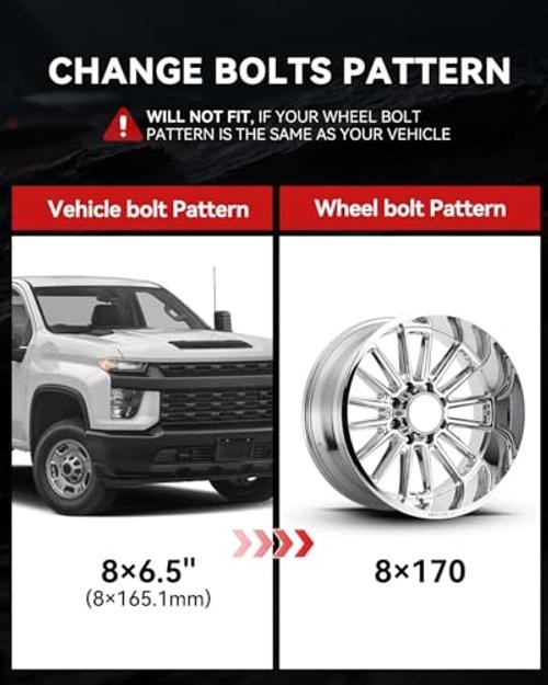 8×6.5 to 8×170 Wheel Adapters for F250 F350 Wheels on 8×165.1 to 8×170