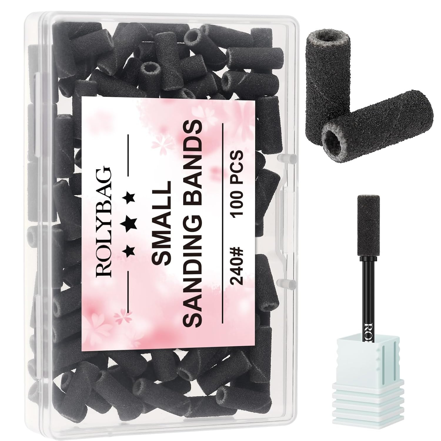 100Pcs Small Sanding Bands Nail Drill Bits 240 Extreme Fine Grit Sanding Bands w