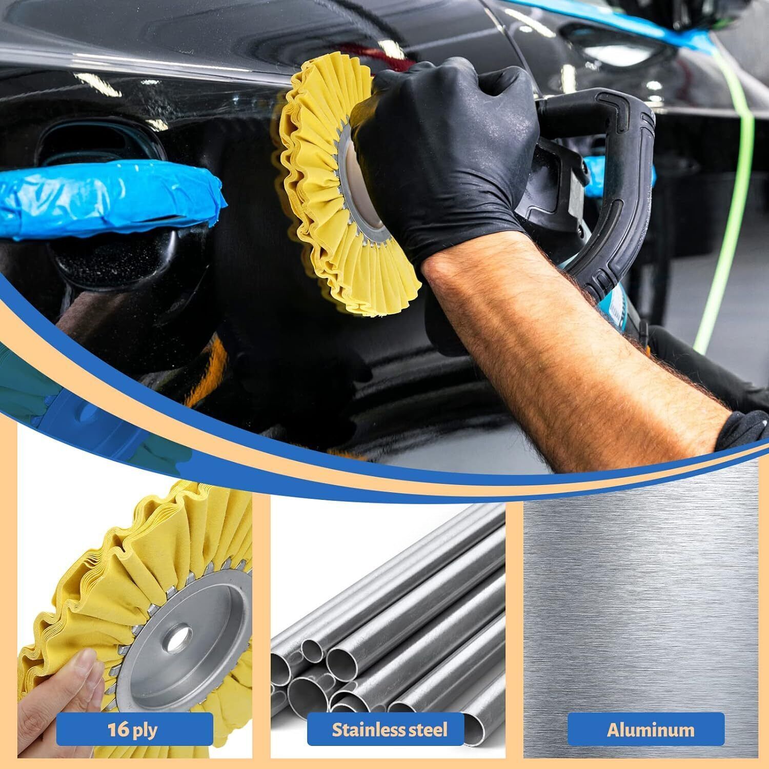 8in Airway Buffing Wheels 8PCS 5/8 Arbor Aluminum Metal Polish Grinder Kit