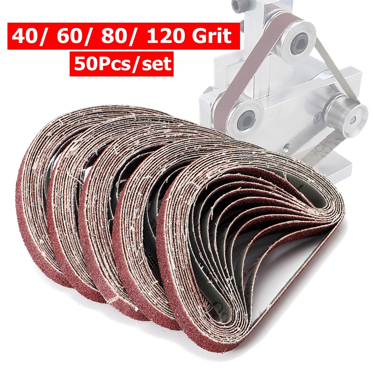 50Pcs 10x330mm Sanding Belts 40 60 80 120 Grit Aluminium Oxide Sander Sandpaper