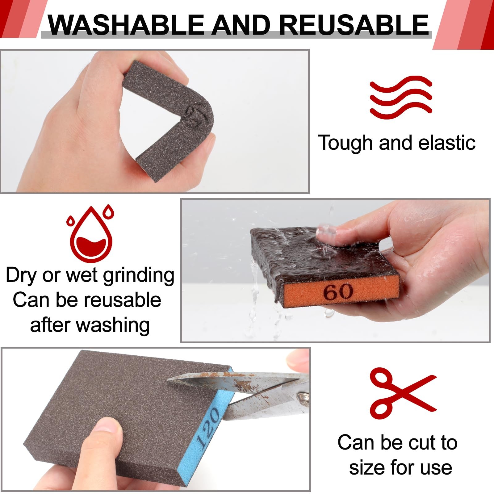 8 Pcs 60 Grit Sanding Sponge Medium Sanding Block Wet Dry Sanding Sponge